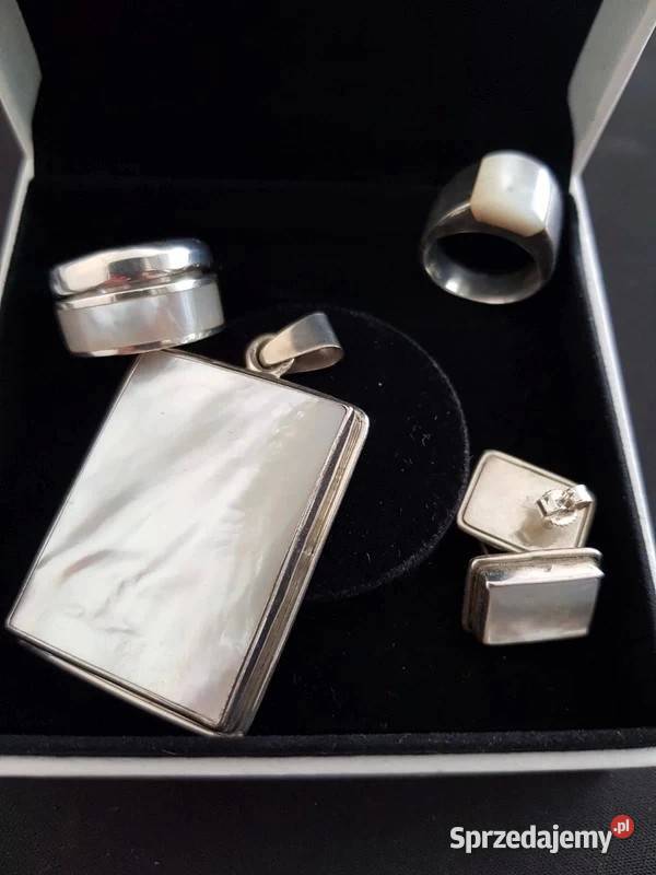 Komplet 925 z masą perłową białą srebrne