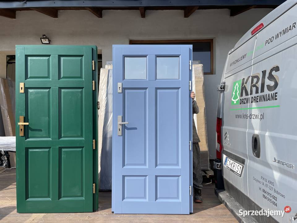 Drzwi zewnętrzne drewniane RĘKI zielone i sprzedam