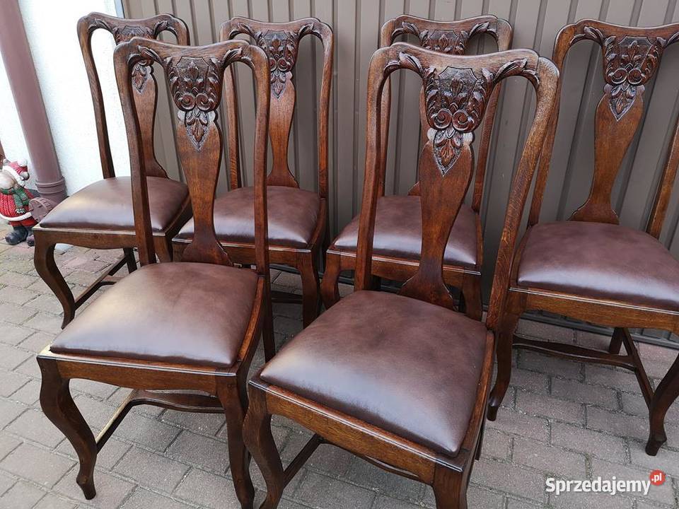 Krzesła Dębowe Wysokie Stare Antyk Komplet 6 Swarzędz sprzedam