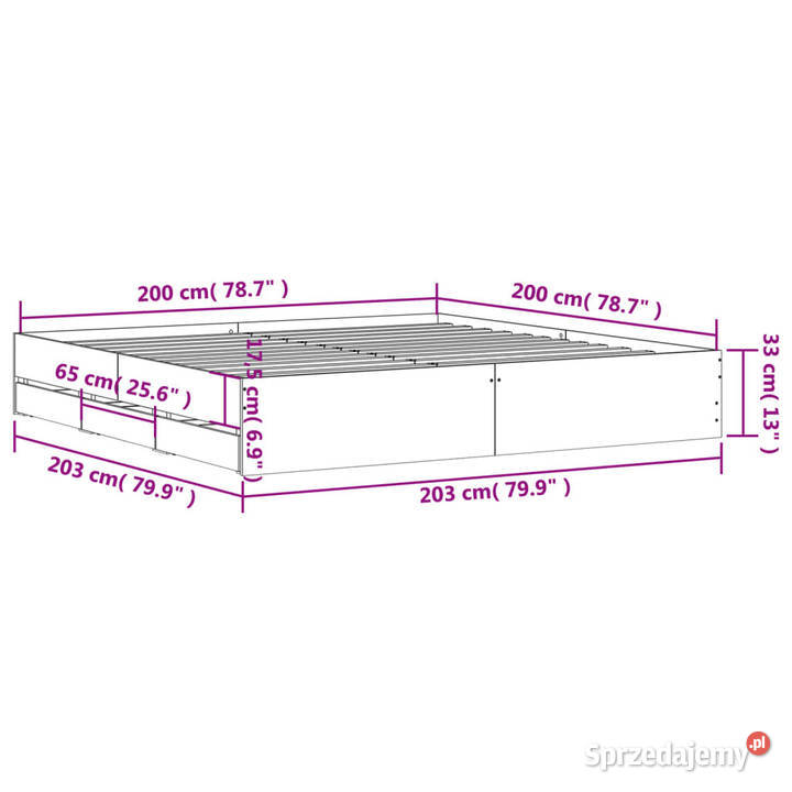 Rama łóżka z szufladami brązowy dąb 200x200 mazowieckie Warszawa