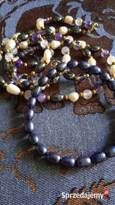 BRANSOLETKA Z PEREŁ HODOWLANYCH PERŁOWE INDYGO wielkopolskie