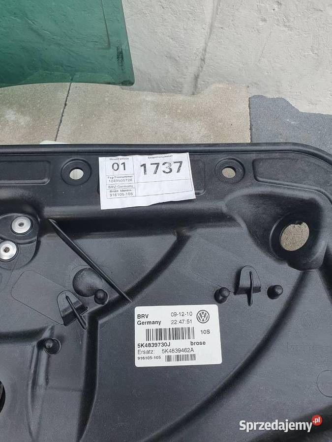 Mechanizm szyby prawy tył Golf 6 z szybą Miejska Górka