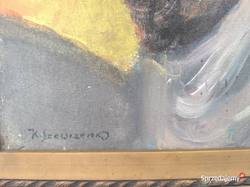 Stary oryginalny obraz olejny portret sygnowany Łódź