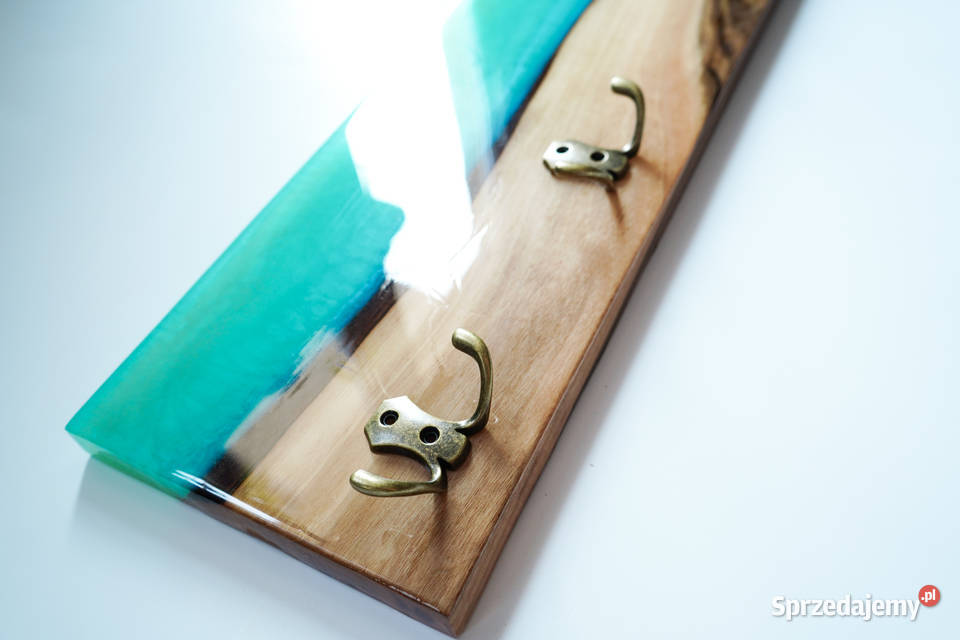 Wieszak ścienny turkusowy z drewna i żywicy 20cm Dom i Ogród Warszawa