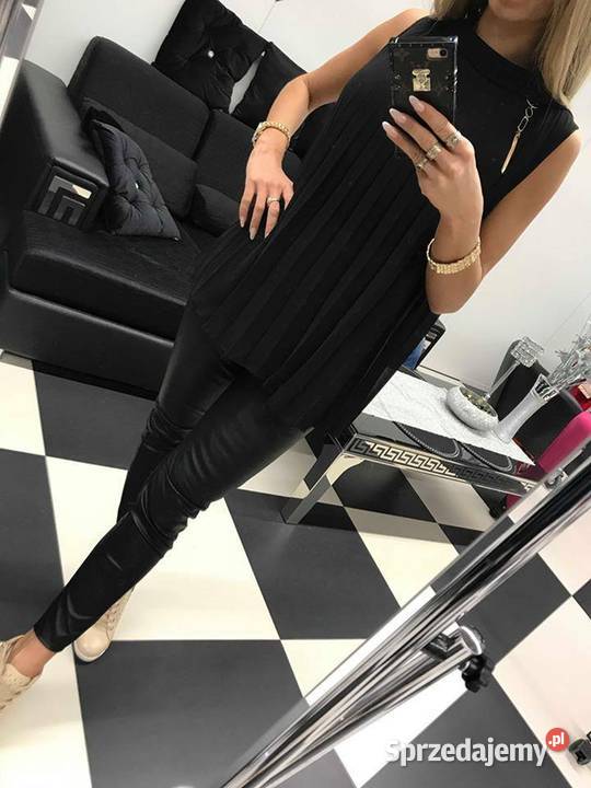 HIT bluzka czarna plisowana Paparazzi logo S M L podlaskie Łapy