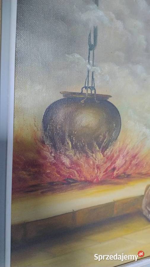 Stary obraz olej na płótnie w złotej ramie Iwonicz-Zdrój sprzedam