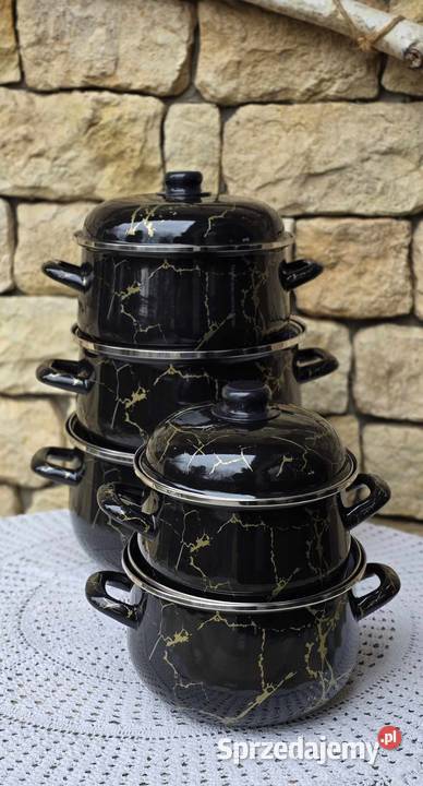 PROMOCAJA 199 Garnki duże emalia czarny marmur śląskie