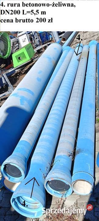 Sprzedaż rury żeliwnobetonowe DN150 DN200 DN500 Pozostałe małopolskie Maniowy sprzedam