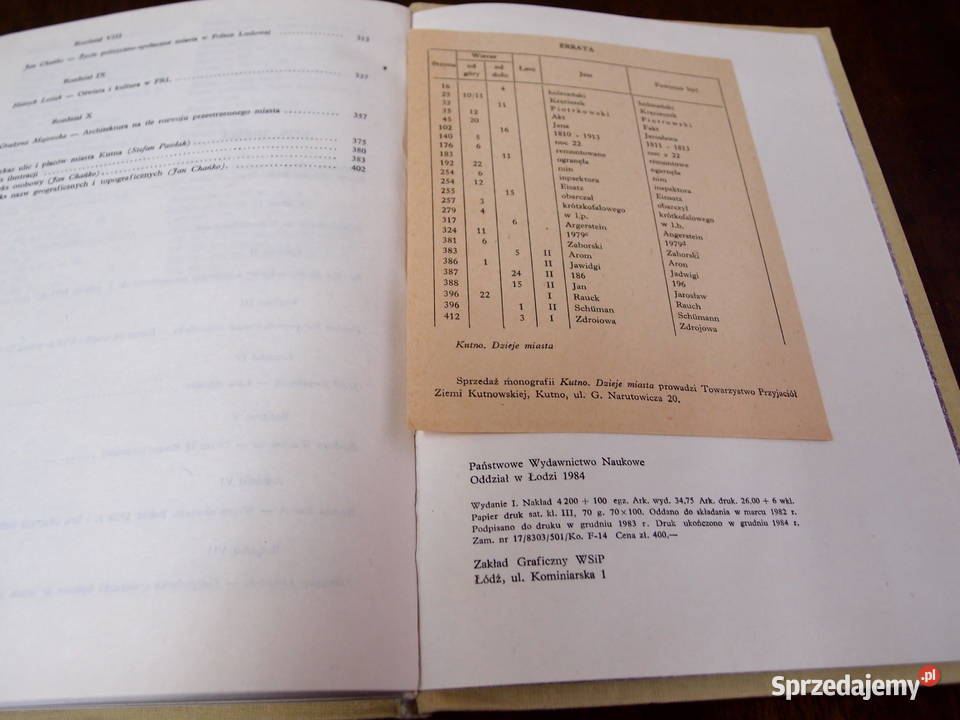 Kutno Dzieje Miasta WarszawaŁódź 1984 PWN