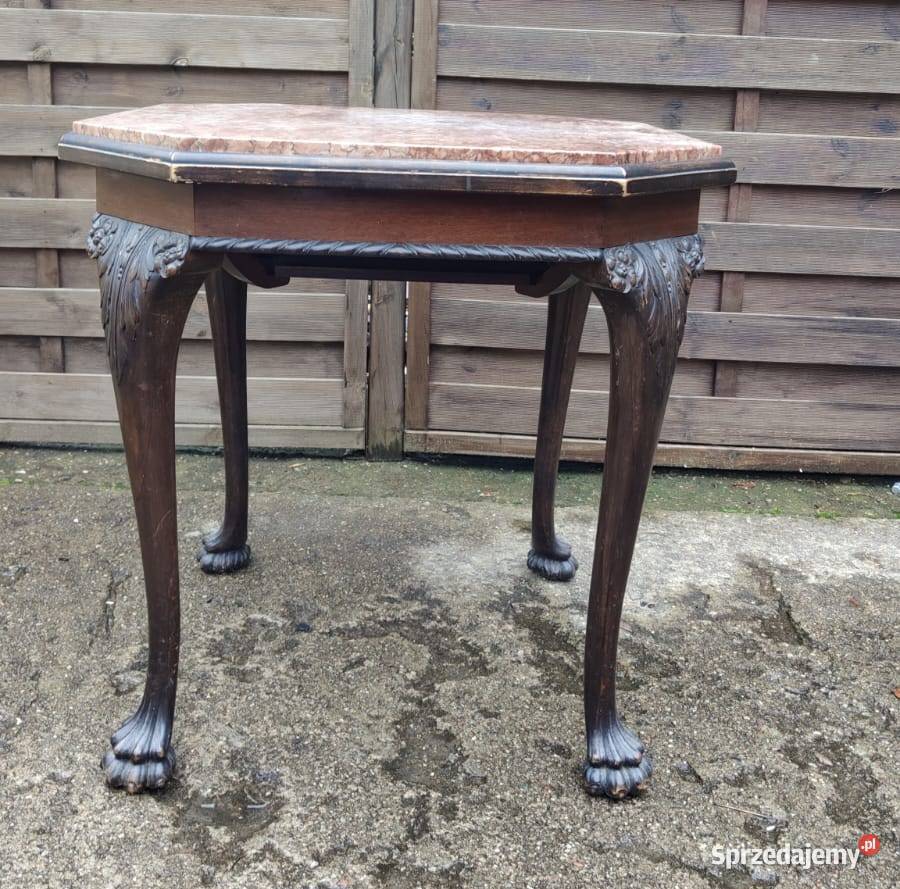 Stolik drewniany chippendale blat marmurowy Warszawa
