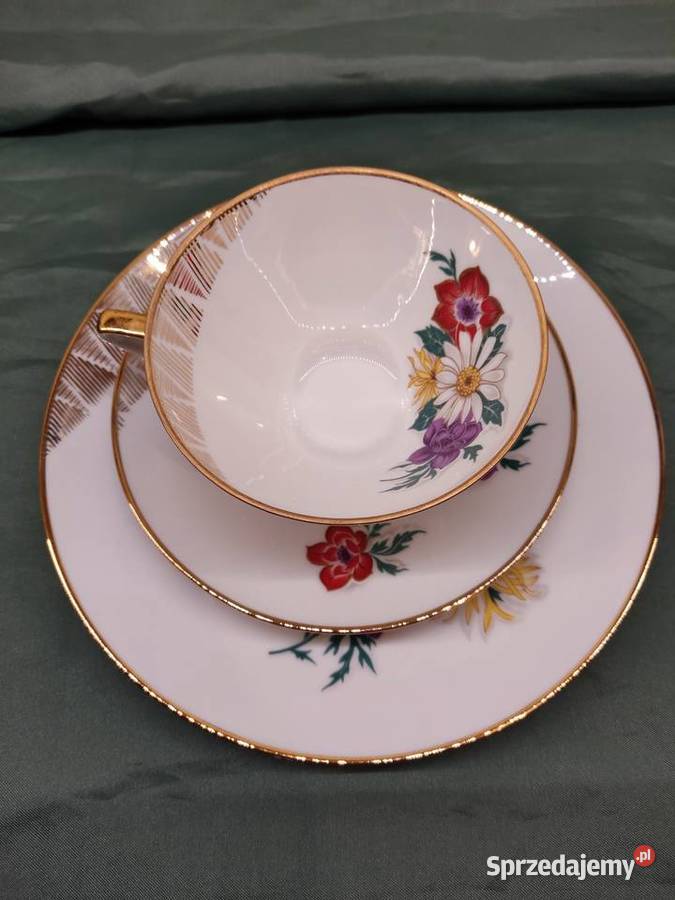 Filiżanka ze spodkiem i talerzykiem porcelana opolskie Głuchołazy