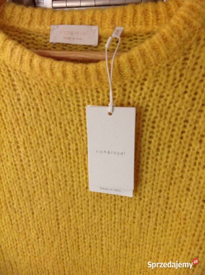 Sweter Żółty Moherowy Rich Royal S Wełna Moher Wkładane przez głowę  Nowa Sól