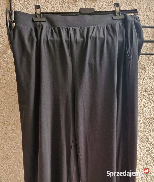 Spodnie damskie szerokie nogawki czarny trykot Inny materiał Lublin