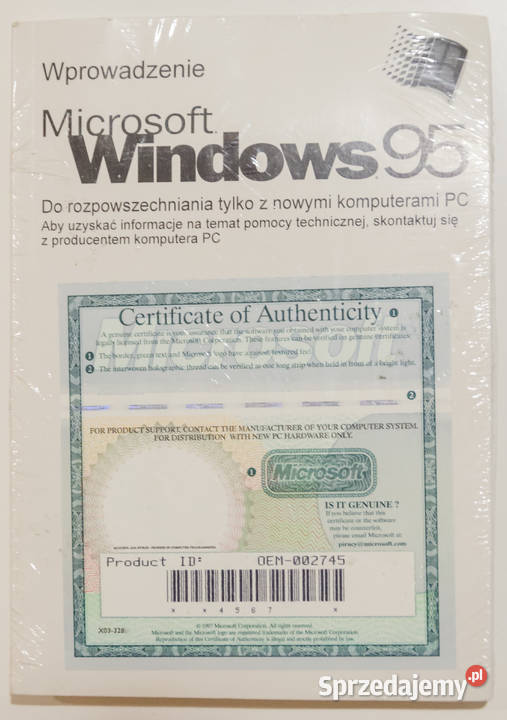 System operacyjny Microsoft Windows 95 OEM Nowy Windows Częstochowa sprzedam