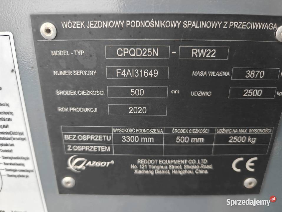 Wózek widłowy Hangcha 25T Lpg 2020r Idealny Stan gaz świętokrzyskie Sandomierz sprzedam