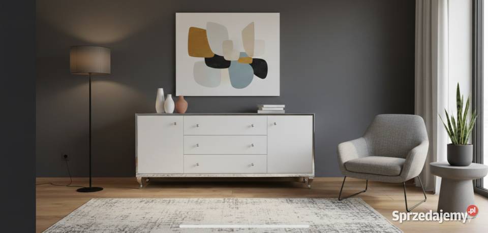 Ekskluzywna Komoda Lustrzana Glamour Białe Szkło wielkopolskie Kępno