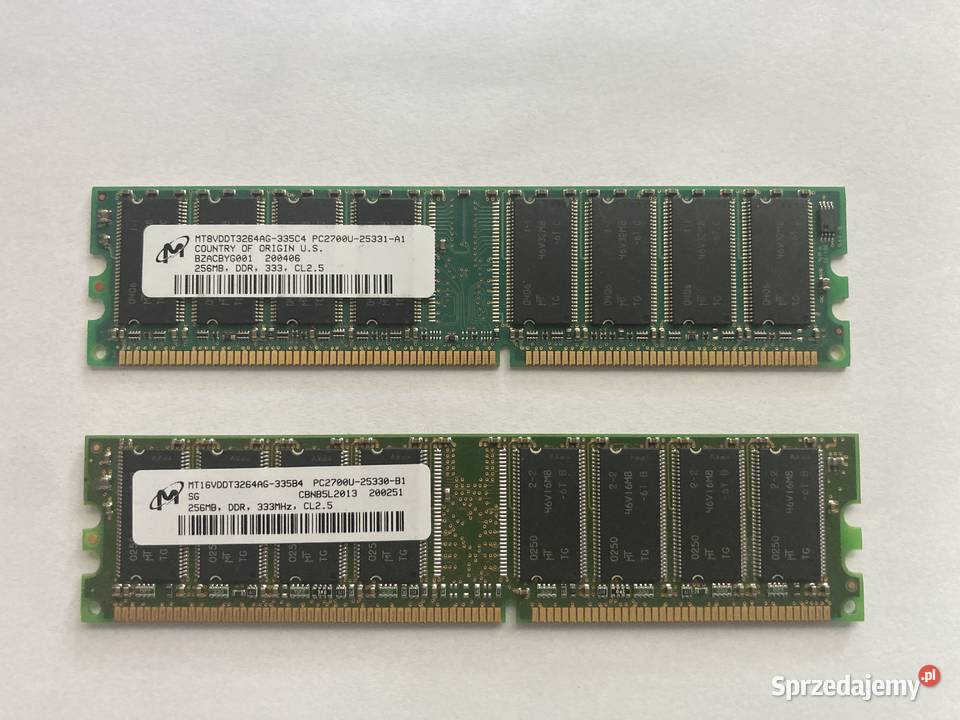 Pamięć RAM 2x Micron 256 MB DDR PC2700 333 MHz Warszawa sprzedam