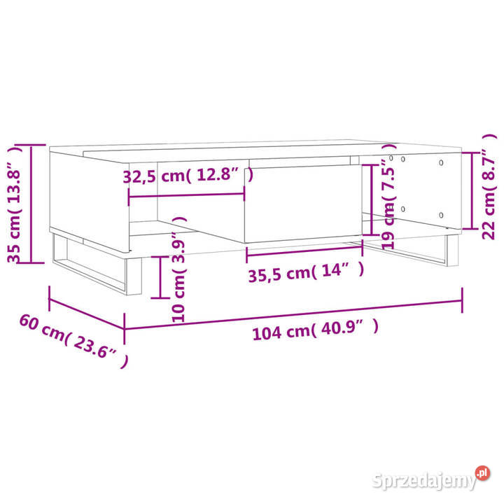 Stolik kawowy biały 104x60x35 materiał Warszawa