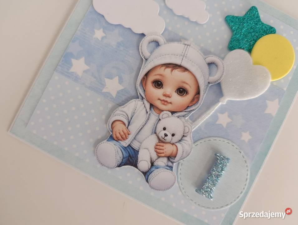 Kartka ręcznie robiona na urodziny roczek 02 Rękodzieło łódzkie Łódź