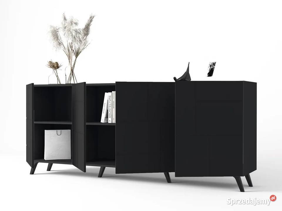PURE WALL czarna komoda ryflowana 200 4 drzwi 82cm Pozostałe Rzeszów