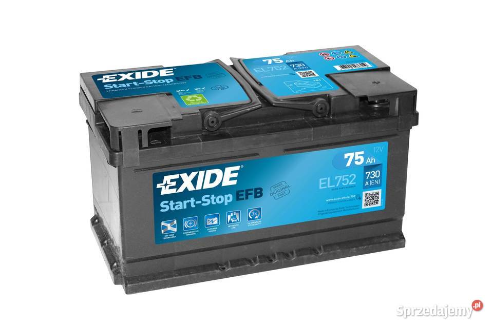 Akumulator Exide Start Stop EFB 75Ah 730A PRAWY Akumulatory
