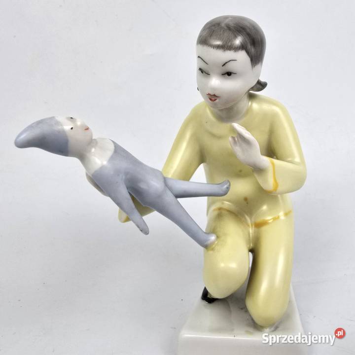 Dziewczynka z pajacem art deco Hollohaza lata Porcelana i szkło Warszawa