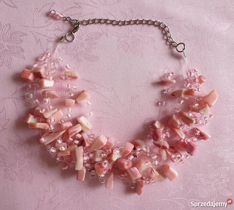 Komplet naszyjnik i kolczyki z różowymi kamykami Naszyjniki sprzedam