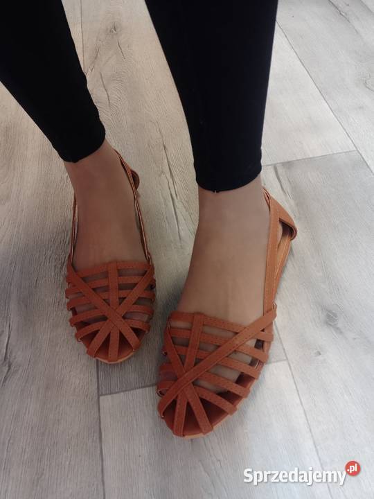 4344 Brązowe baleriny wieczorowe na szeroką Kraków