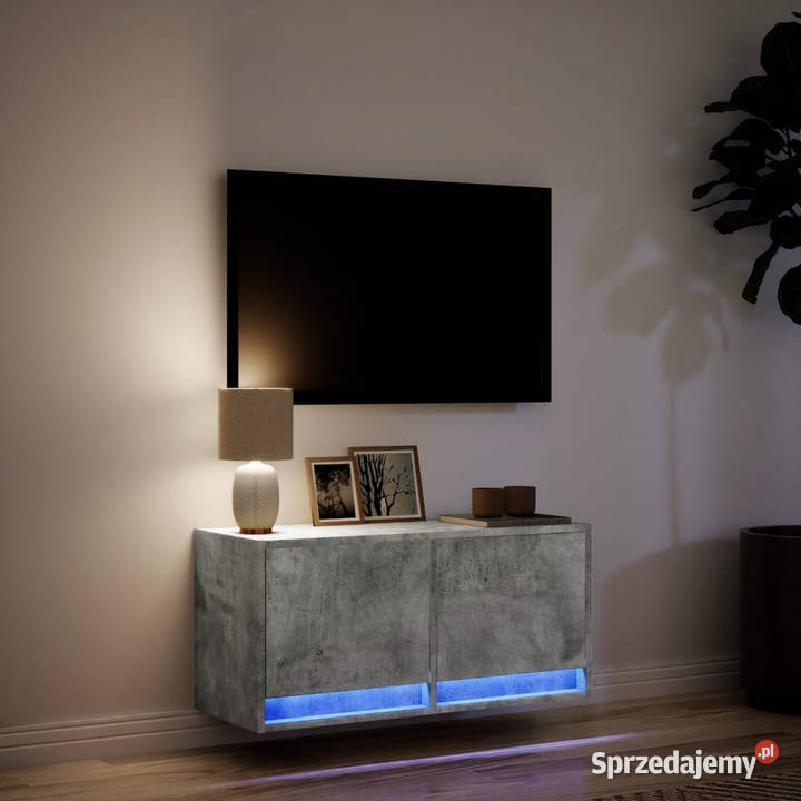 Ścienna szafka TV z LED szarość betonu 80x31x35 Warszawa sprzedam