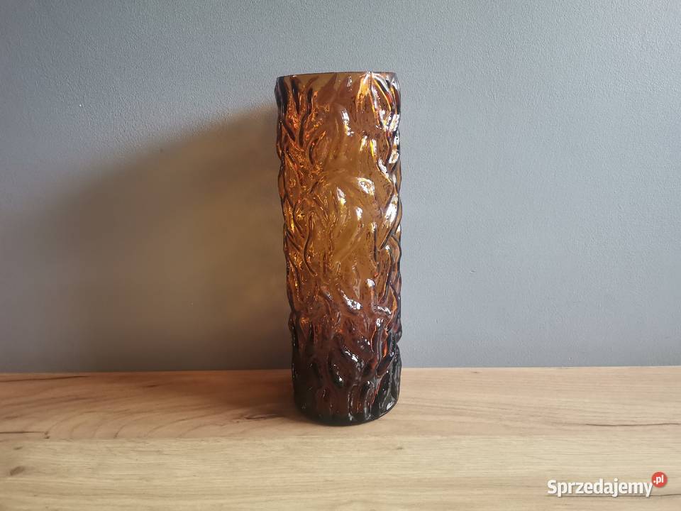 Stary duży wazon Pieniek szkło miodowe PRL huta