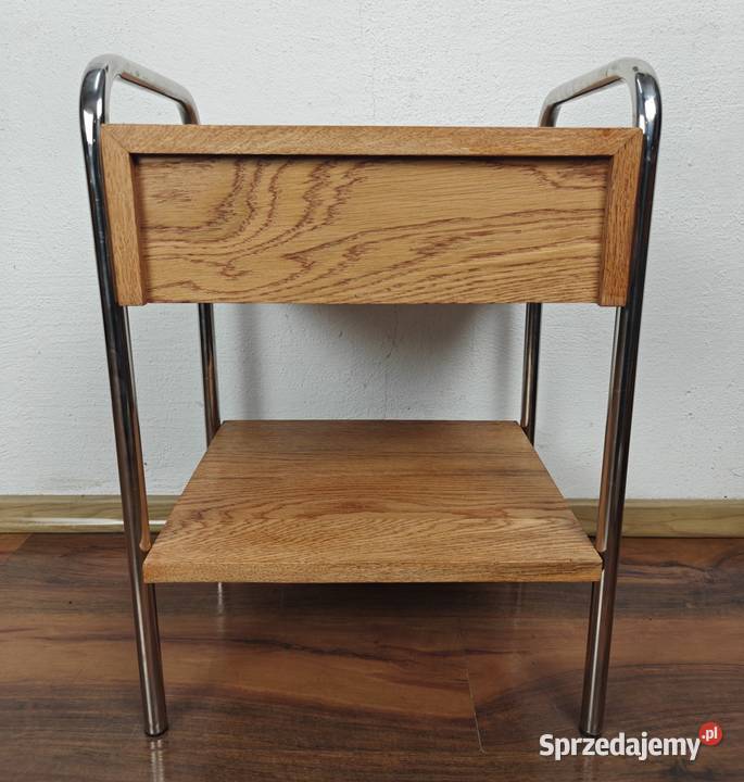 Szafka nocna lity dąb chrom teak Bauhaus Art Meble Warszawa