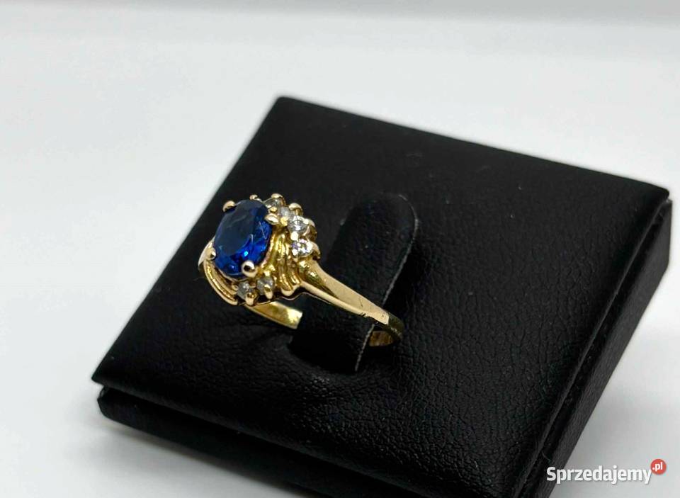 Złoty Pierścionek Niebieski Kamień pr 585 243g Zegarki i Biżuteria Elbląg sprzedam
