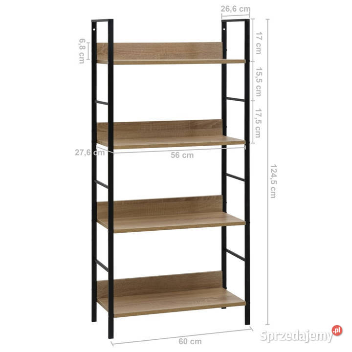 Regał z 4 półkami kolor dębu 60x276x1245