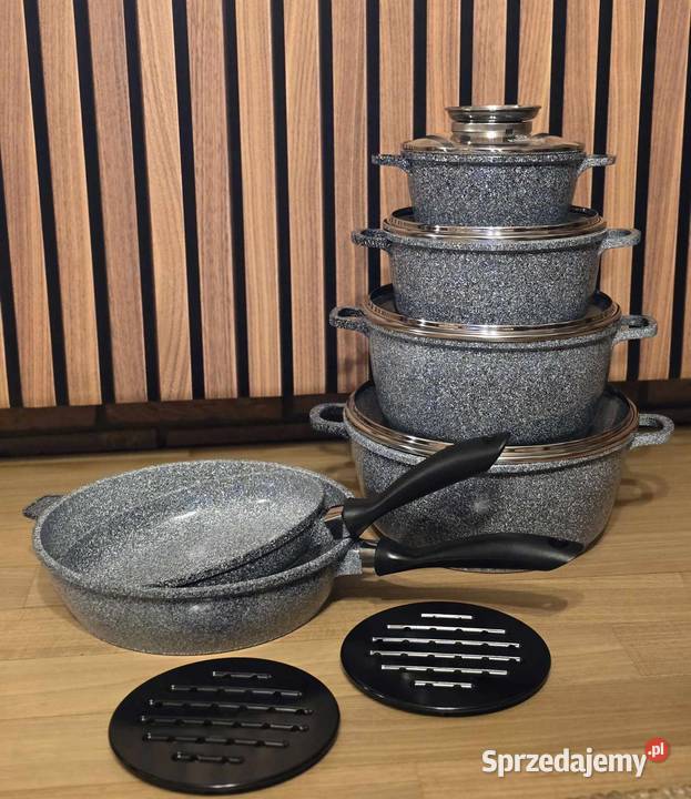 Garnki marmurkowe 12 el szare czarne AGD drobne Szczecin