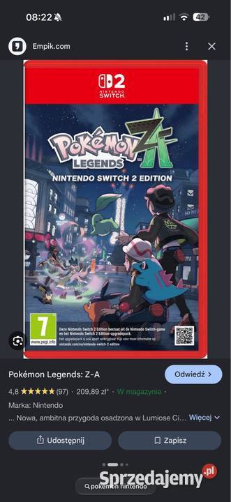 Nintendo switch 2 Pokmon legends Etui Gdańsk