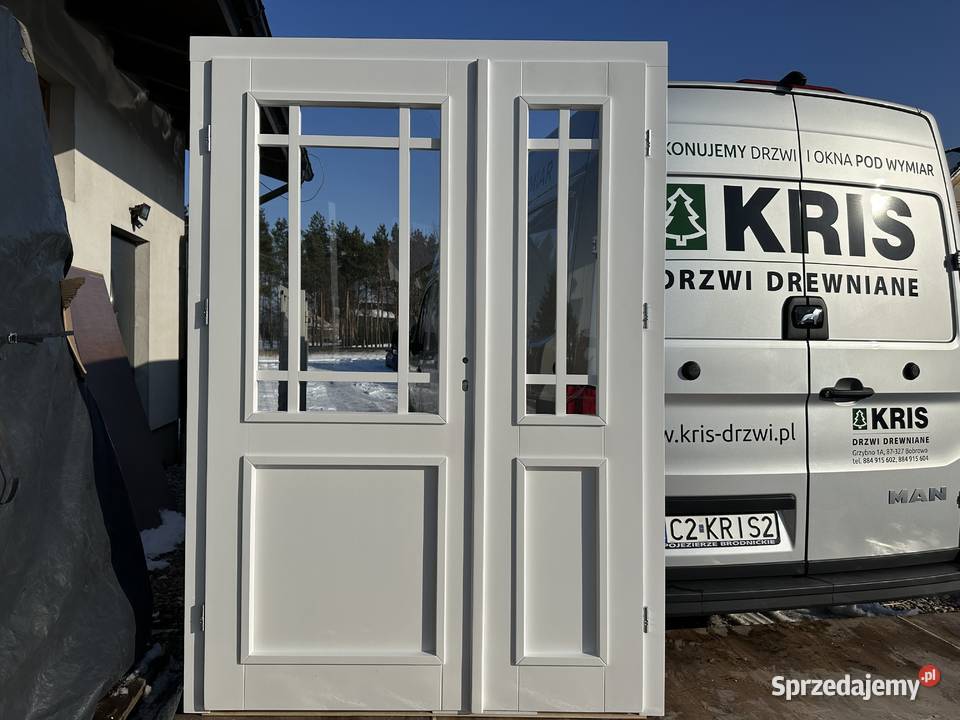 Drzwi drewniane dwuskrzydłowe RĘKI ANGIELSKIE Drewno Drzwi i okna kujawsko-pomorskie Grzybno