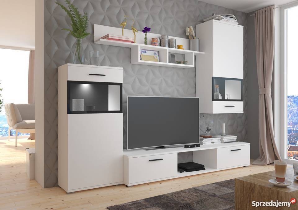 Nowoczesna meblościanka Biała Zestaw mebli super Warszawa