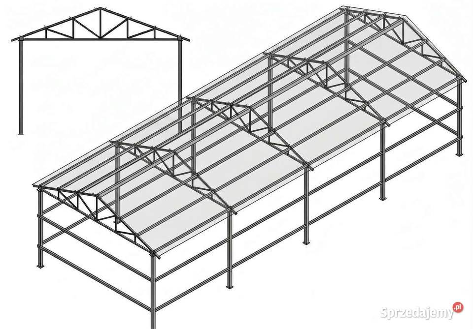 KONSTRUKCJA HALI STALOWEJ DWUSPADOWEJ 6X16 Pozostałe łódzkie