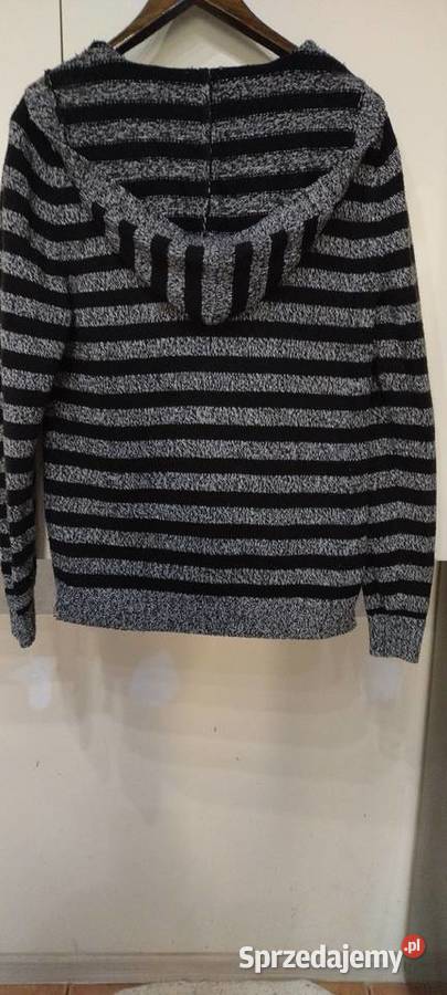 Sweter męski z kapturem w paski szaro czarne H M