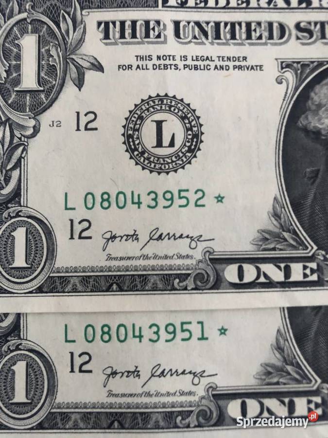 2 Banknoty 1 dollar kolejne numery z gwiazdka Szczecin