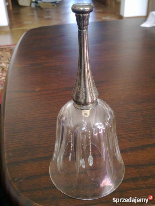 Dzwonek stojący mosiężny szklany Antyki