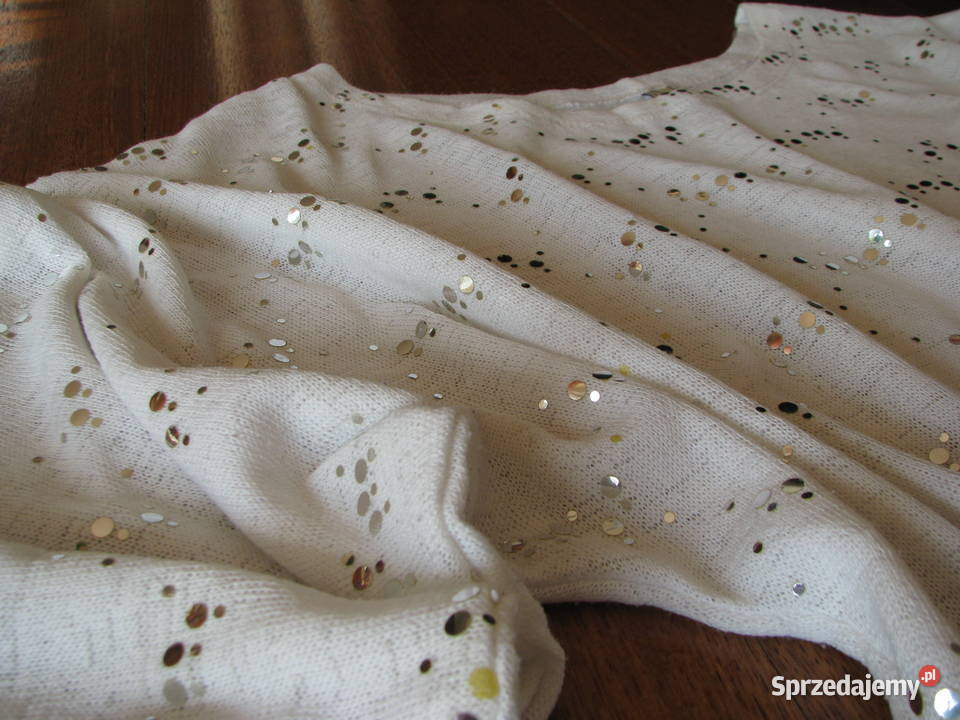 Luźny biały sweterek bluzka z cekinkami L XL Brzegi