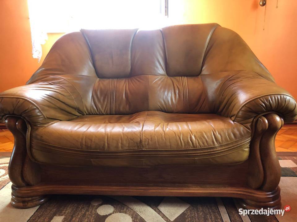 KOMPLET WYPOCZYNKOWY SKÓRZANY 321STÓŁ DĘBOWY Krosno