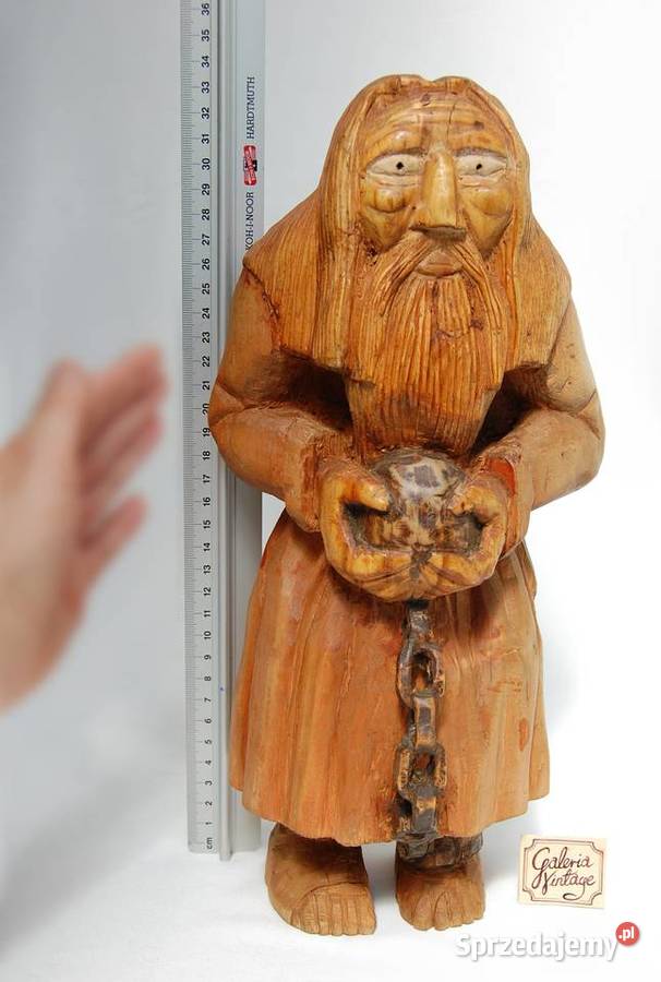 Dziad z kulą u nogi rzeźba ludowa drewniana lubelskie