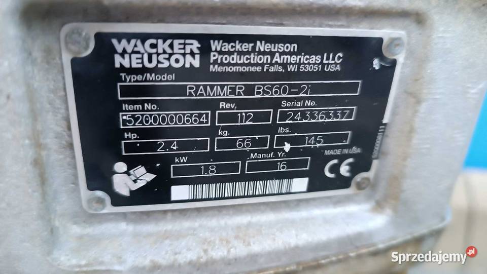 Skoczek WACKER NEUSON BS 602 16r 504 604 AMMANN dolnośląskie