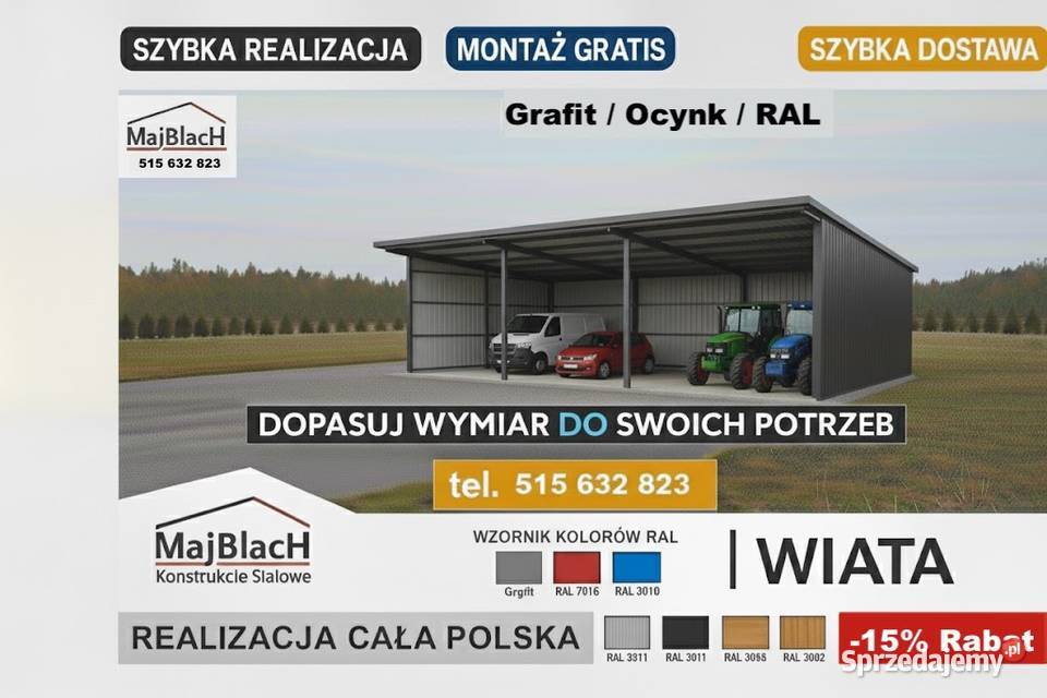 A164Wielostanowiskowy Garaż Blaszany z Bramami Opole Lubelskie