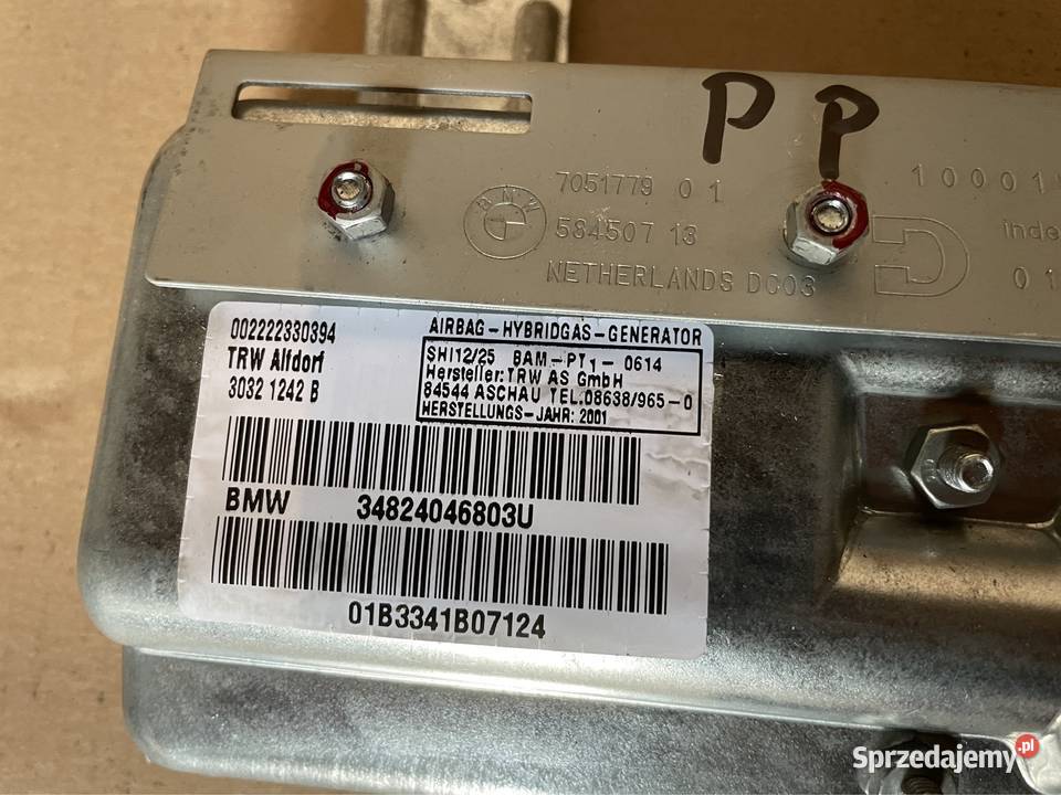 Poduszka airbag drzwi prawy przód 7051779 bmw 7 zachodniopomorskie Szczecin sprzedam