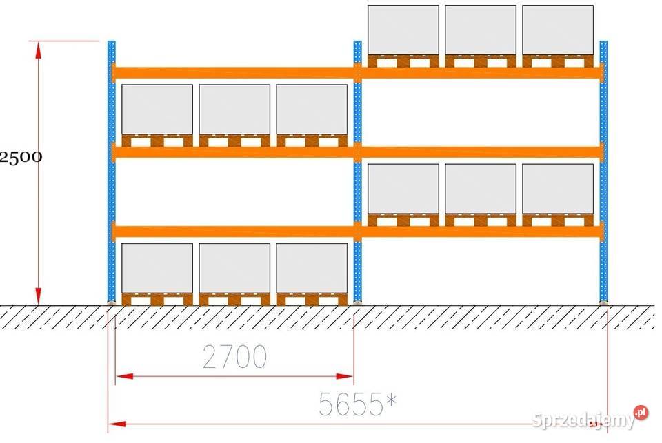 Regał paletowy dwukolumnowy L2 x 2700mm H2500mm małopolskie Nowy Targ