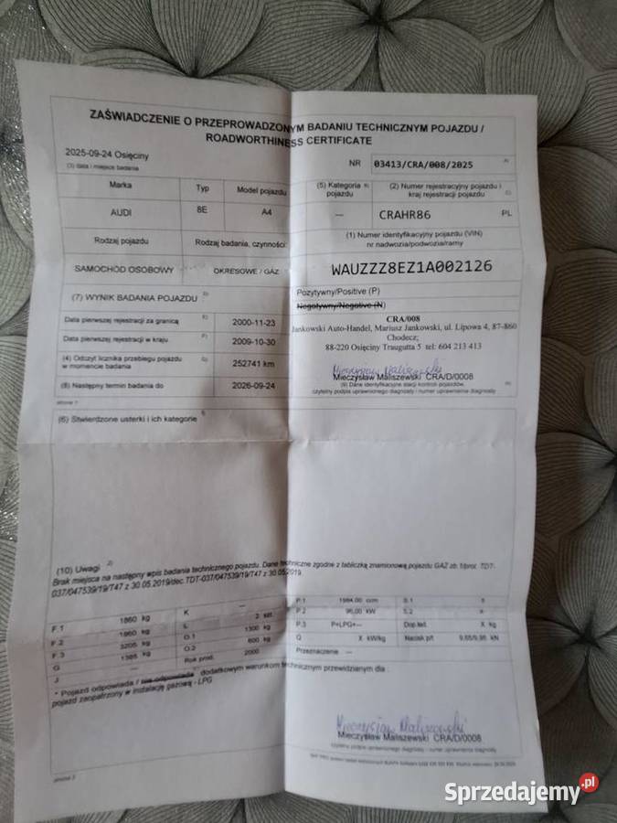 Audi A4 B6 z gazem pojemność 20 produkcji 2000 Osięciny