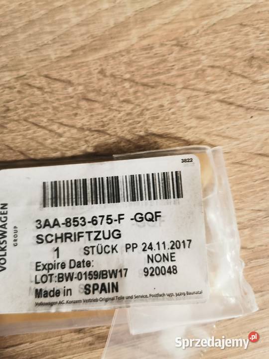 ORYGINALNY EMBLEMAT NAPIS NAKLEJKA 3AA853675F VW osobowe Luzino sprzedam